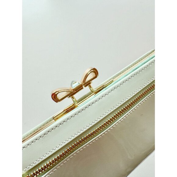 TED BAKER Pezie Popper Mint Green Patent Leather Crystal Bow Matinee Wallet - Picture 10 of 15